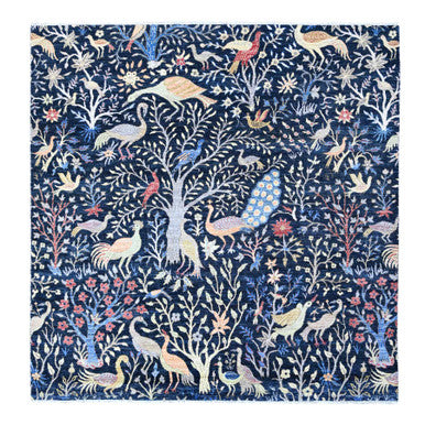 Oushak And Peshawar Wool Hand Knotted Rug Blue No Border 7.11X8.2 -O088712