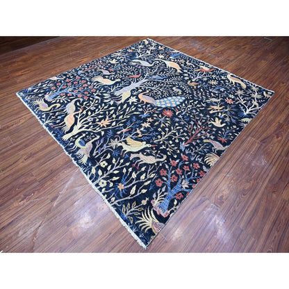 Oushak And Peshawar Wool Hand Knotted Rug Blue No Border 7.11X8.2 -O088712