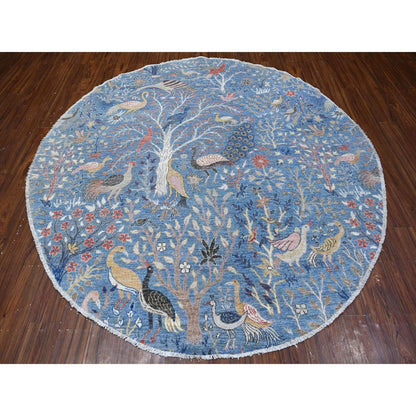 Oushak And Peshawar Wool Hand Knotted Rug Blue No Border 8.0X8.1 -O088714