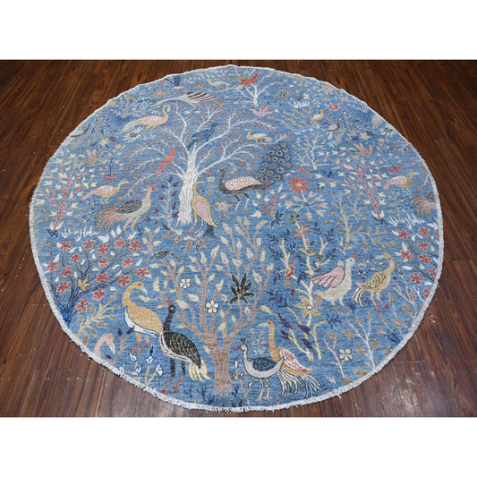 Oushak And Peshawar Wool Hand Knotted Rug Blue No Border 8.0X8.1 -O088714