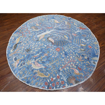 Oushak And Peshawar Wool Hand Knotted Rug Blue No Border 8.0X8.1 -O088714