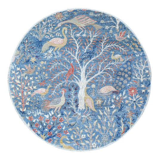Oushak And Peshawar Wool Hand Knotted Rug Blue No Border 6.1X6.2 -O088717