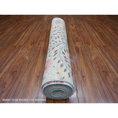 Oushak And Peshawar Wool Hand Knotted Rug Grey No Border 4.1X15.11 -O088718