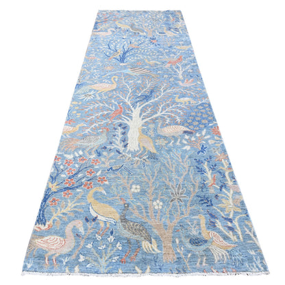 Oushak And Peshawar Wool Hand Knotted Rug Blue 3.11x11.10 -O088719