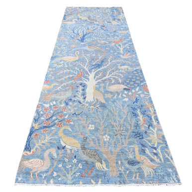 Oushak And Peshawar Wool Hand Knotted Rug Blue 3.11x11.10 -O088719