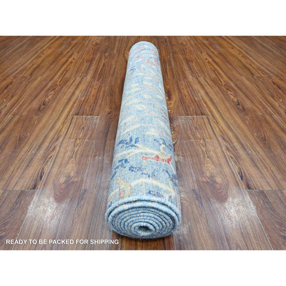 Oushak And Peshawar Wool Hand Knotted Rug Blue 3.11x11.10 -O088719