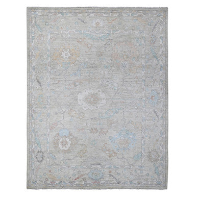 Oushak And Peshawar Wool Hand Knotted Rug Grey Gray 7.9X9.11 -O088720