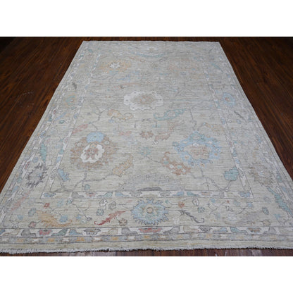 Oushak And Peshawar Wool Hand Knotted Rug Grey Gray 7.9X9.11 -O088720