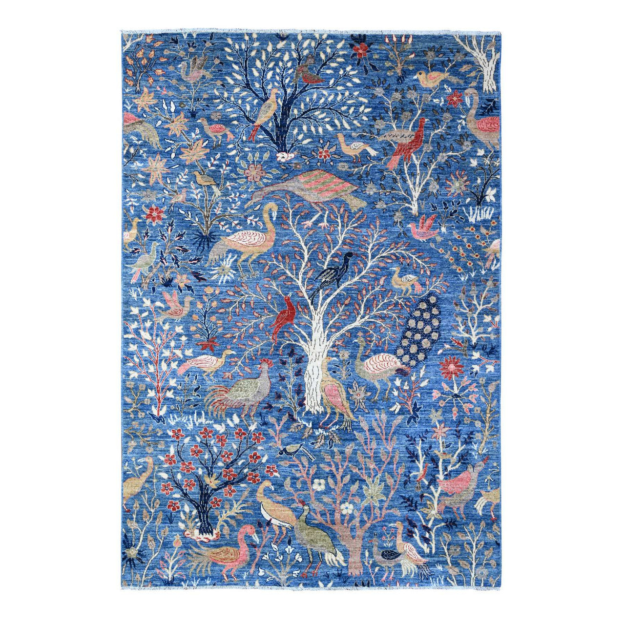 Blue 5'11" x 8'9" Oushak And Peshawar Hand knotted Wool Rug - Sku: O088725