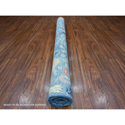 Oushak And Peshawar Wool Hand Knotted Rug Blue No Border 5.11X8.9 -O088725