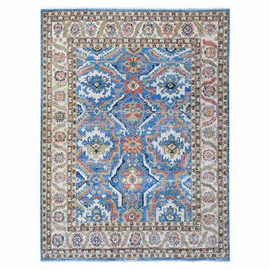 Oushak And Peshawar Wool Hand Knotted Rug Blue Gray 8.11X11.8 -O088731