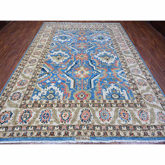 Oushak And Peshawar Wool Hand Knotted Rug Blue Gray 8.11X11.8 -O088731