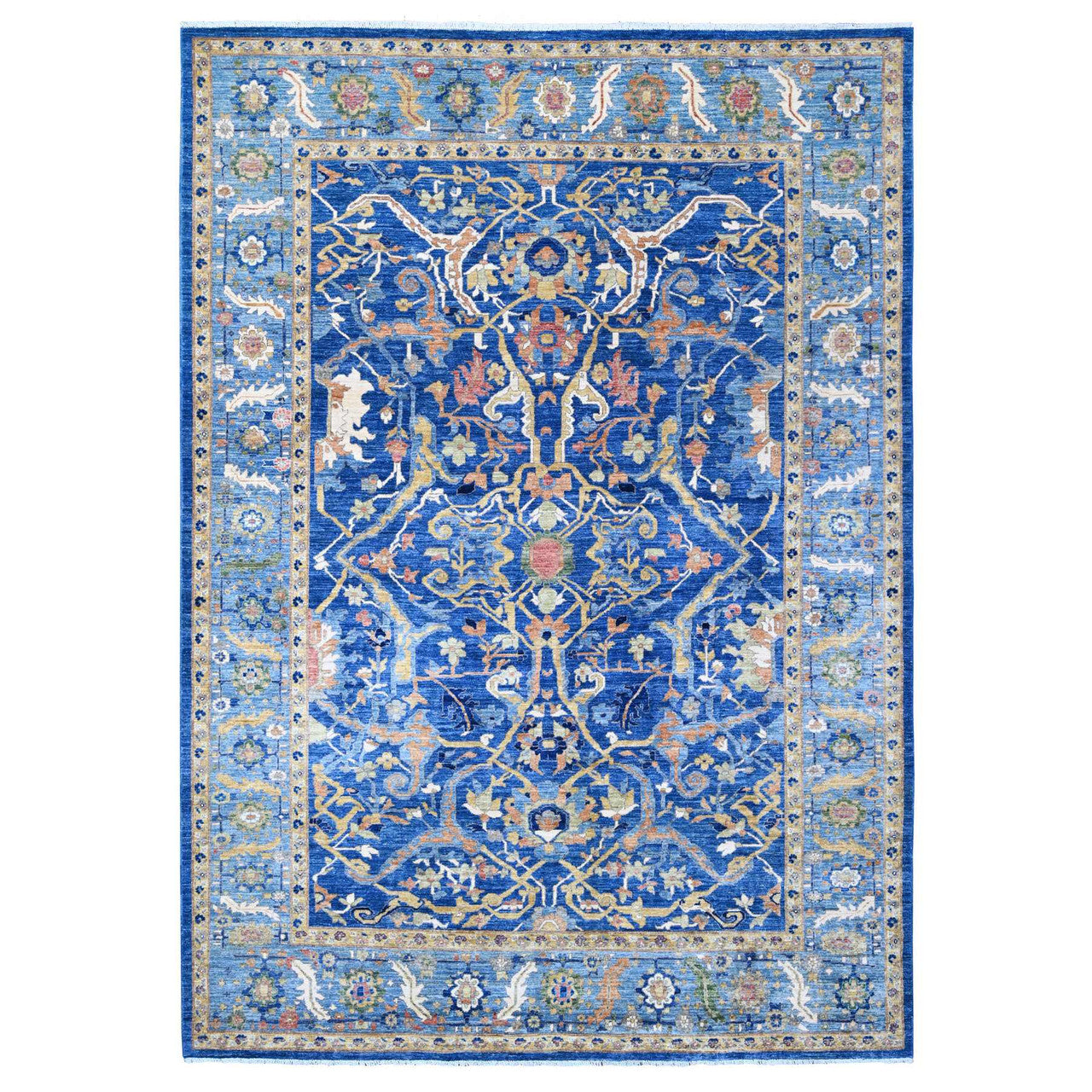 Blue 8'7" x 11'11" Oushak And Peshawar Hand knotted Wool Rug - Sku: O088733