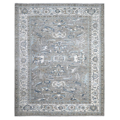 Oushak And Peshawar Wool Hand Knotted Rug Grey Ivory 11.11X14.9 -O088741
