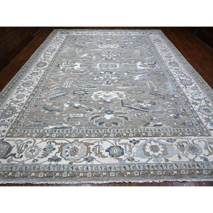 Oushak And Peshawar Wool Hand Knotted Rug Grey Ivory 11.11X14.9 -O088741