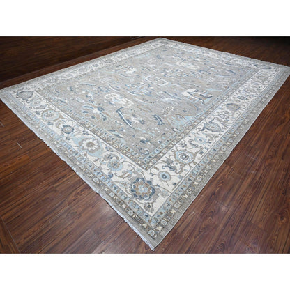 Oushak And Peshawar Wool Hand Knotted Rug Grey Ivory 11.11X14.9 -O088741