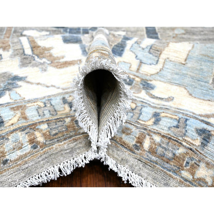 Oushak And Peshawar Wool Hand Knotted Rug Grey Ivory 11.11X14.9 -O088741