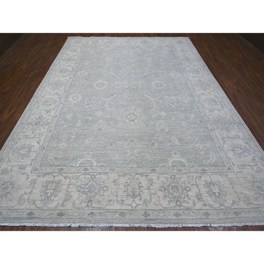 Oushak And Peshawar Wool Hand Knotted Rug Grey Ivory 8.10X11.9 -O088747