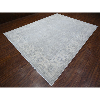 Oushak And Peshawar Wool Hand Knotted Rug Grey Ivory 8.10X11.9 -O088747