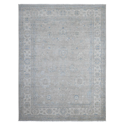 Oushak And Peshawar Wool Hand Knotted Rug Grey Ivory 8.11X11.9 -O088748
