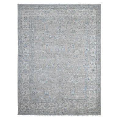 Oushak And Peshawar Wool Hand Knotted Rug Grey Ivory 8.11X11.9 -O088748
