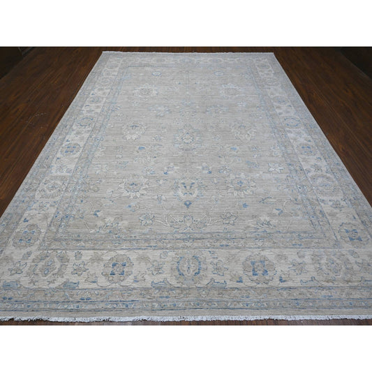 Oushak And Peshawar Wool Hand Knotted Rug Grey Ivory 8.11X11.9 -O088748