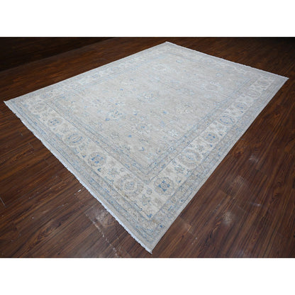 Oushak And Peshawar Wool Hand Knotted Rug Grey Ivory 8.11X11.9 -O088748