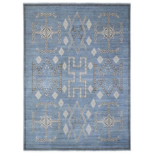 Oushak And Peshawar Wool Hand Knotted Rug Blue Black 10.0X13.9 -O088751