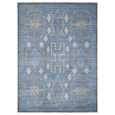 Oushak And Peshawar Wool Hand Knotted Rug Blue Black 10.0X13.9 -O088751
