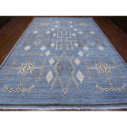 Oushak And Peshawar Wool Hand Knotted Rug Blue Black 10.0X13.9 -O088751