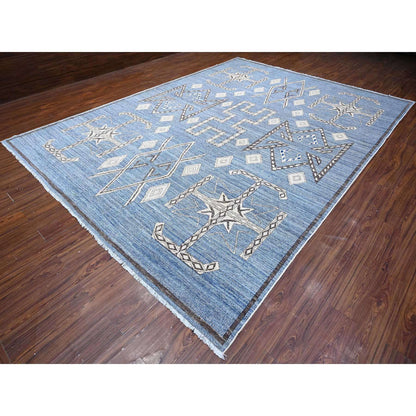 Oushak And Peshawar Wool Hand Knotted Rug Blue Black 10.0X13.9 -O088751