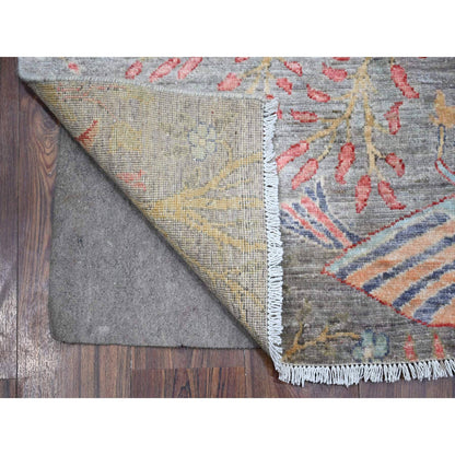 Oushak And Peshawar Wool Hand Knotted Rug Grey No Border 4.0X15.11 -O088755