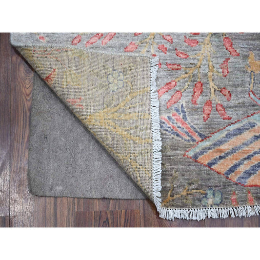 Oushak And Peshawar Wool Hand Knotted Rug Grey No Border 4.0X15.11 -O088755
