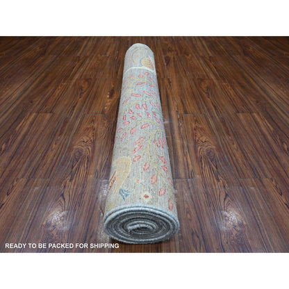 Oushak And Peshawar Wool Hand Knotted Rug Grey No Border 4.0X15.11 -O088755