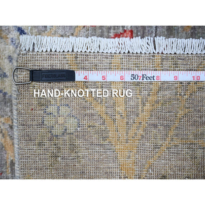 Oushak And Peshawar Wool Hand Knotted Rug Grey No Border 4.0X15.11 -O088755