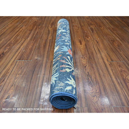 Oushak And Peshawar Wool Hand Knotted Rug Blue No Border 4.1X9.8 -O088756