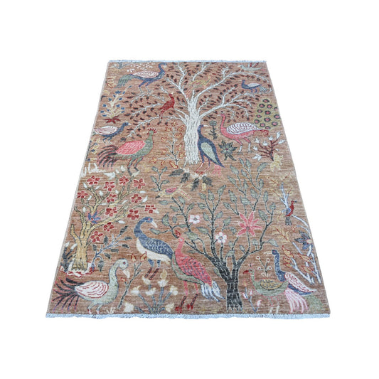 Oushak And Peshawar Wool Hand Knotted Rug Brown No Border 3.11X5.10 -O088757