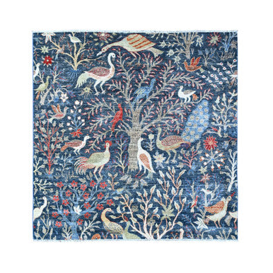 Oushak And Peshawar Wool Hand Knotted Rug Blue No Border 5.10X5.10 -O088764