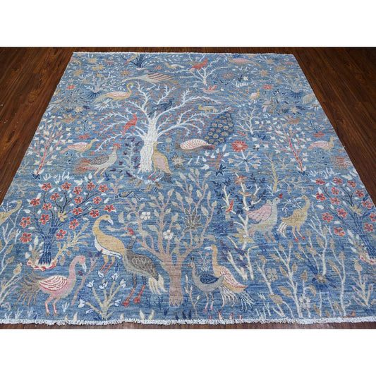 Oushak And Peshawar Wool Hand Knotted Rug Blue No Border 7.11X8.0 -O088770
