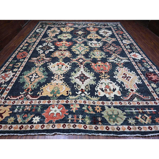 Oushak And Peshawar Wool Hand Knotted Rug Black Black 11.10X14.5 -O088774
