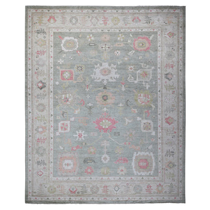 Oushak And Peshawar Wool Hand Knotted Rug Green Gray 12.2X14.5 -O088775