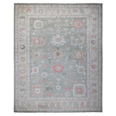 Oushak And Peshawar Wool Hand Knotted Rug Green Gray 12.2X14.5 -O088775