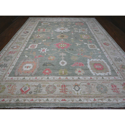 Oushak And Peshawar Wool Hand Knotted Rug Green Gray 12.2X14.5 -O088775