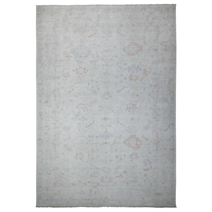 Oushak And Peshawar Wool Hand Knotted Rug Grey Silver Sand Gray 12.2X17.11 -O088777