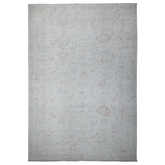 Oushak And Peshawar Wool Hand Knotted Rug Grey Silver Sand Gray 12.2X17.11 -O088777