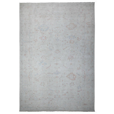 Oushak And Peshawar Wool Hand Knotted Rug Grey Silver Sand Gray 12.2X17.11 -O088777