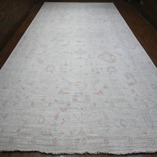 Oushak And Peshawar Wool Hand Knotted Rug Grey Silver Sand Gray 12.2X17.11 -O088777