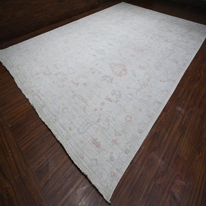 Oushak And Peshawar Wool Hand Knotted Rug Grey Silver Sand Gray 12.2X17.11 -O088777