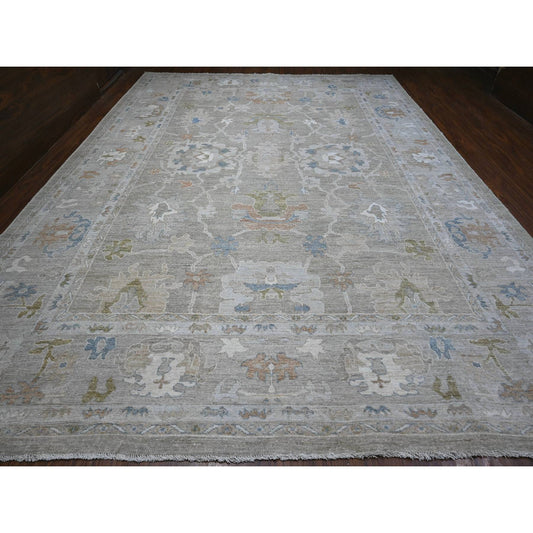Oushak And Peshawar Wool Hand Knotted Rug Grey Gray 11.11X15.10 -O088781