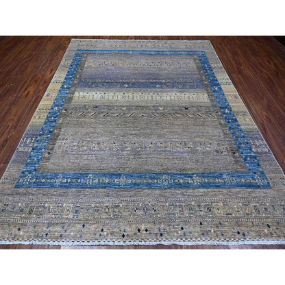 Tribal & Geometric Wool Hand Knotted Rug Grey Blue 7.10X9.9 -O088788